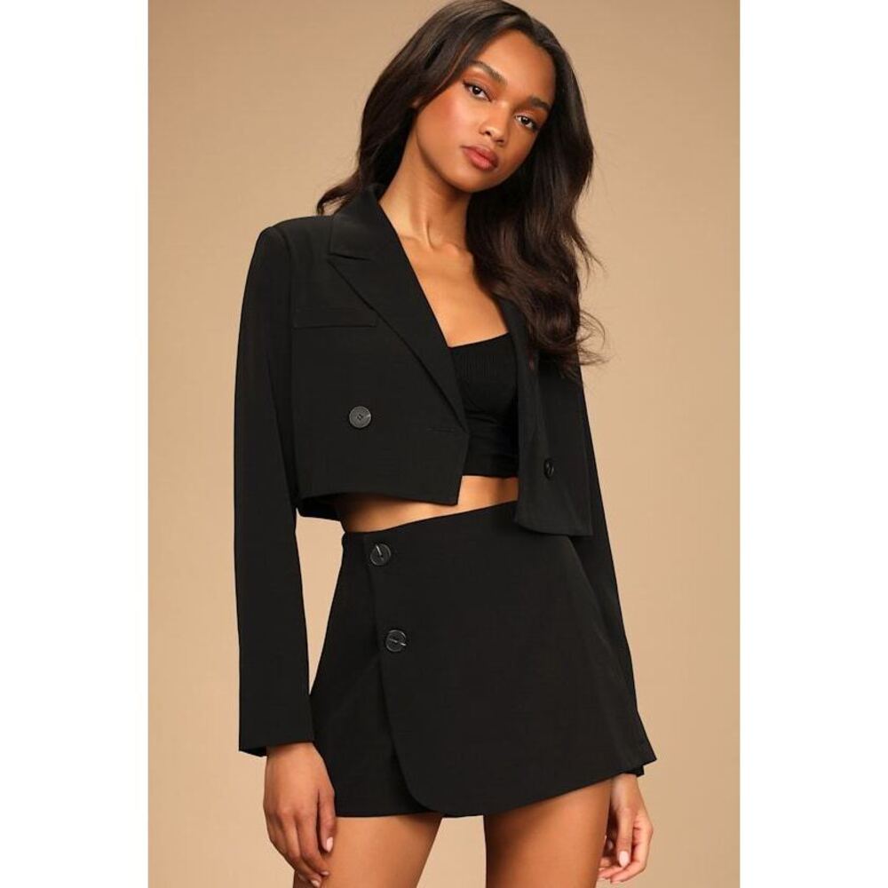 Lulus Suit 'em Up Black Black High-waisted Skort - Size M